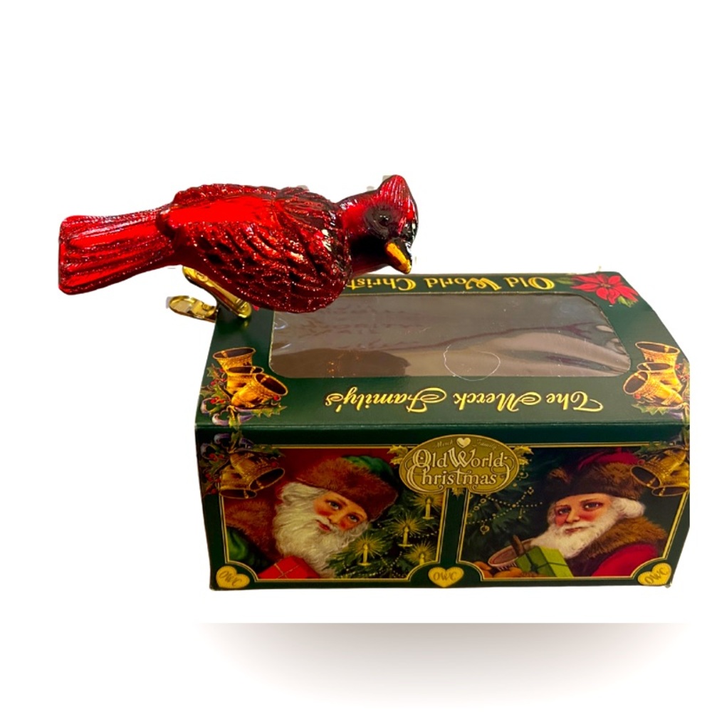 Old World Christmas Red Cardinal Clip-On Ornament Glass Bird OWC Merck Family